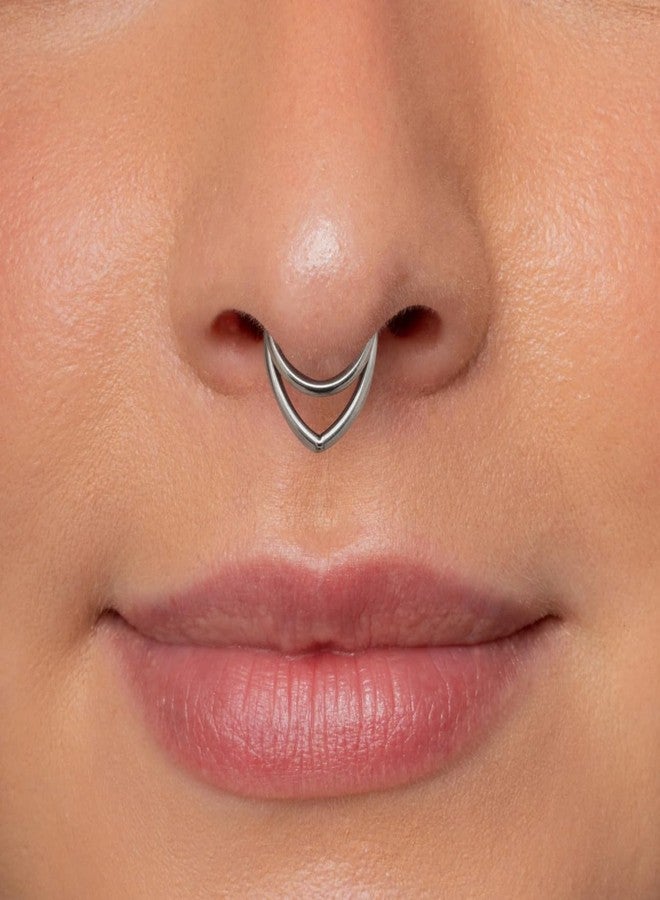 NONTAI 16G Stacked Septum Ring Double Septum Clicker Layered Septum Piercing Silver Hinged Septum Hoop, db-pier-8mm-silver - Image 2